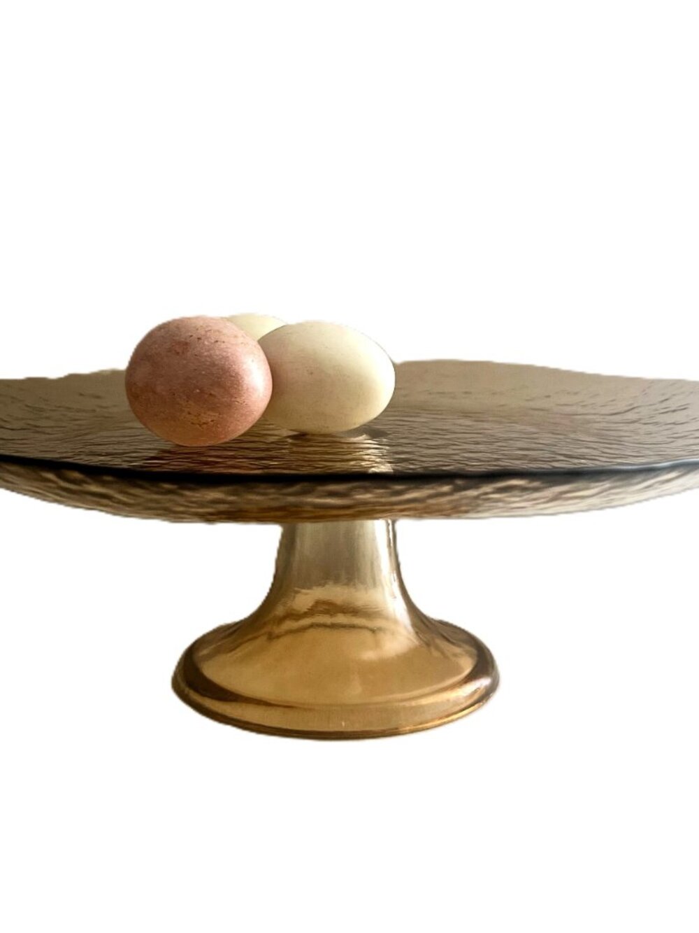 Vintage Amber Smoke Glass Cake Stand; Organic Irregular Edge